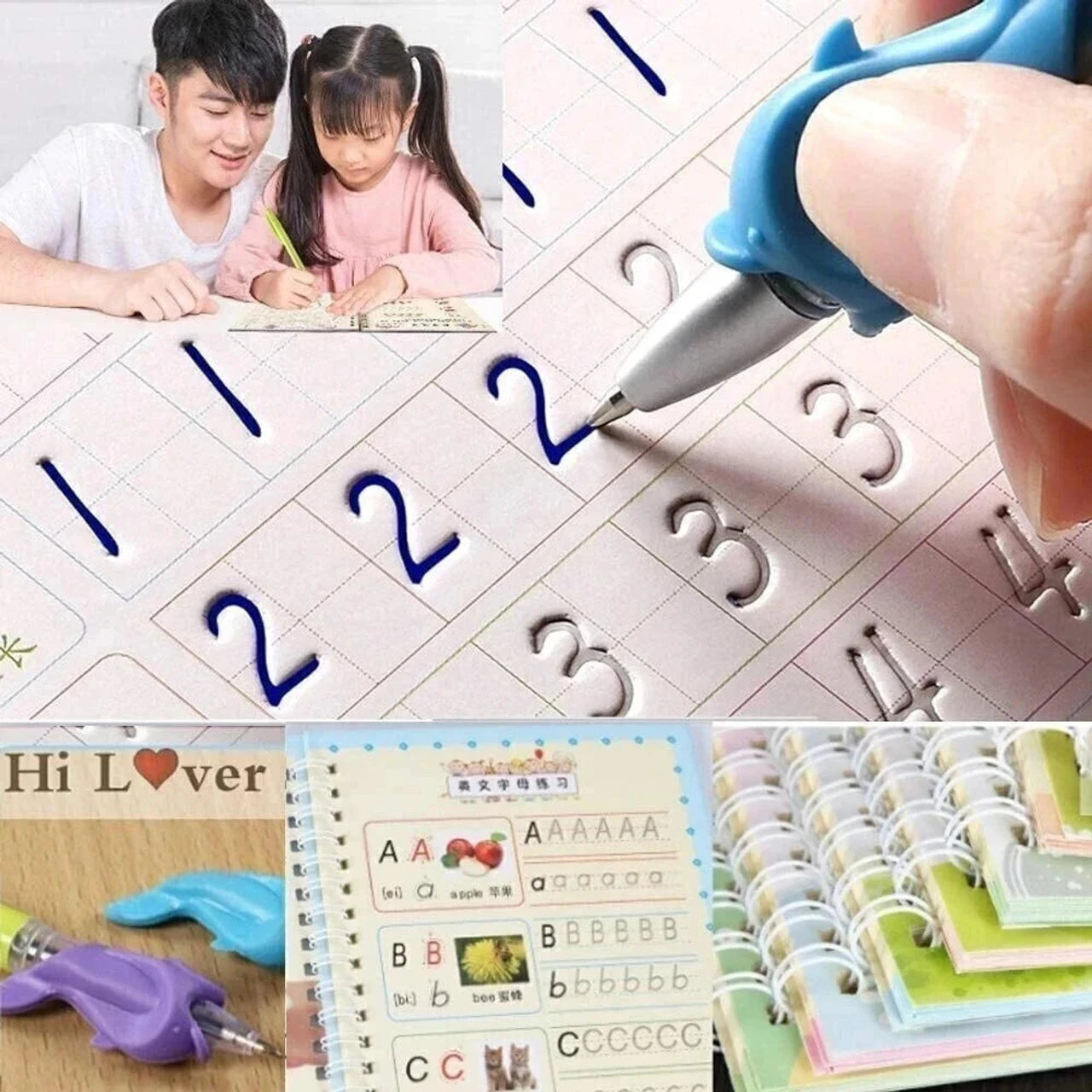 Sank Magic Practice Copybook Set – Reusable Handwriting Learning Book for Kids (4 Books + Pen + Refills)
