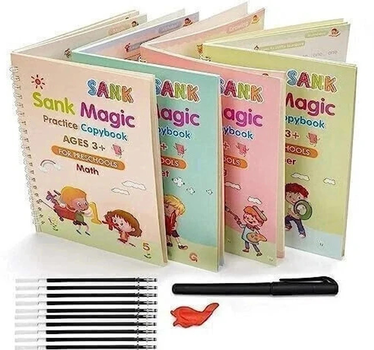 Sank Magic Practice Copybook Set – Reusable Handwriting Learning Book for Kids (4 Books + Pen + Refills)